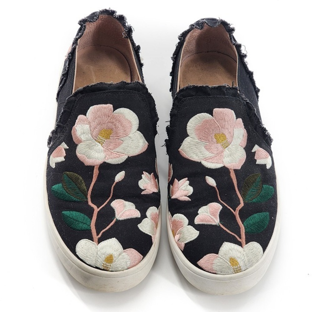 KATE SPADE Leonie Black Ruffled Canvas Roses Cherry Blossom Sneakers